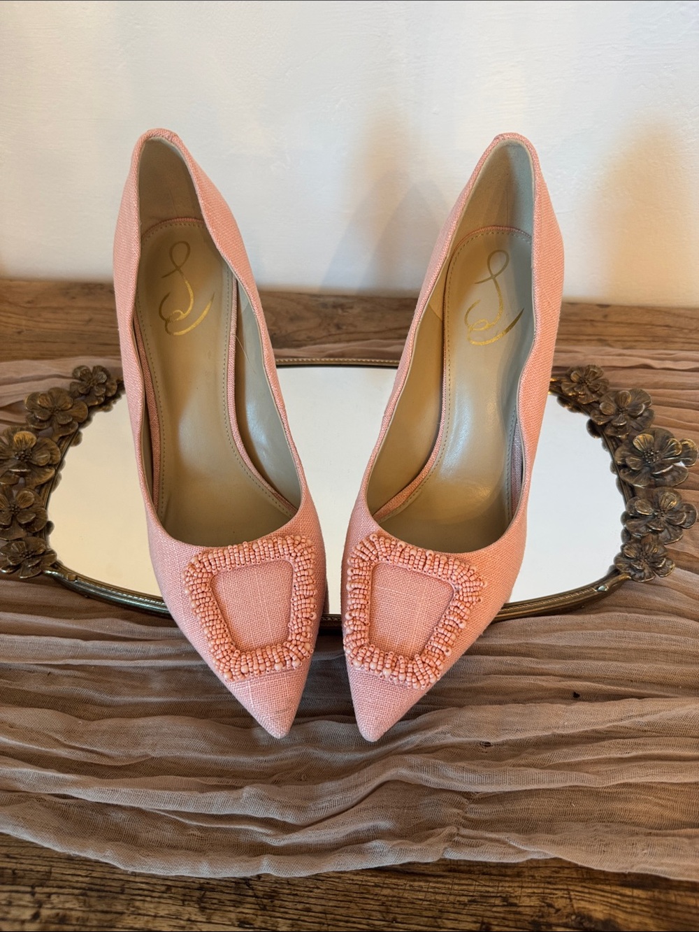 Sam Edelman Pink Beaded Pointed Toe Pumps - Picture 3 of 11